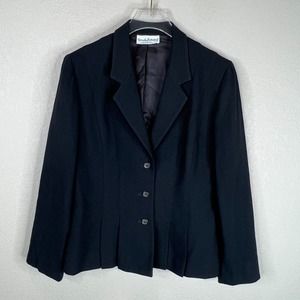 Diane Von Furstenberg Blazer Jacket Black‎ Button Front Notch Lapel Crepe Career